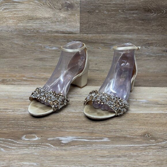 Badgley Mischka Tamara Gold Leather Ankle Strap Sandals Women's Size 8.5 - Picture 1 of 7